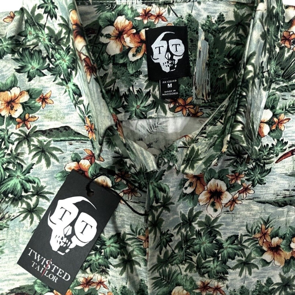 Twisted Tailor Mens Hawaiian Hibiscus All Over Cotton Button Up Shirt Medium Nwt — image 3 of 8